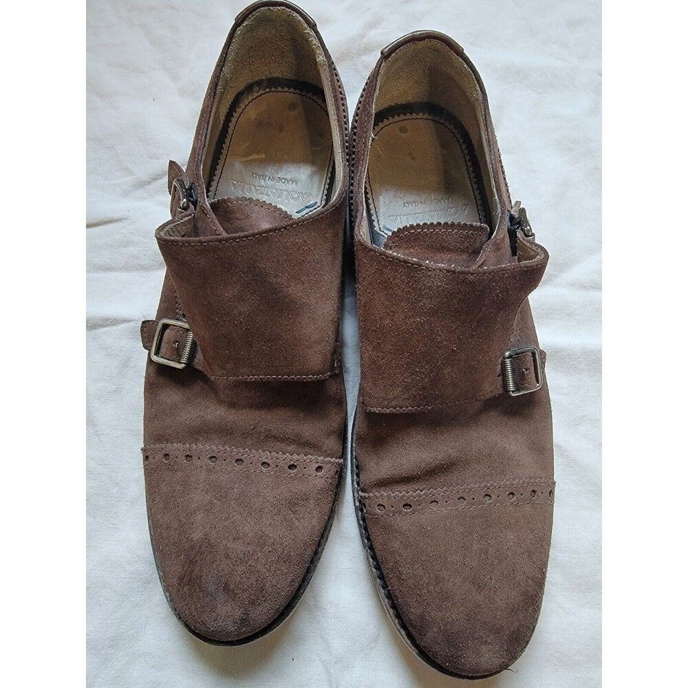 Aquatalia Men's Gavin Suede Monk-Strap Loafer Color Brown Size 8.5M Italy